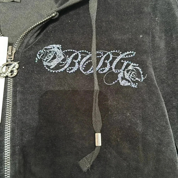 NWT BCBGMaxAzria Velvet Rhinestones Iridescent Roses Hoodie Track Suit 2-Piece - Picture 3 of 13